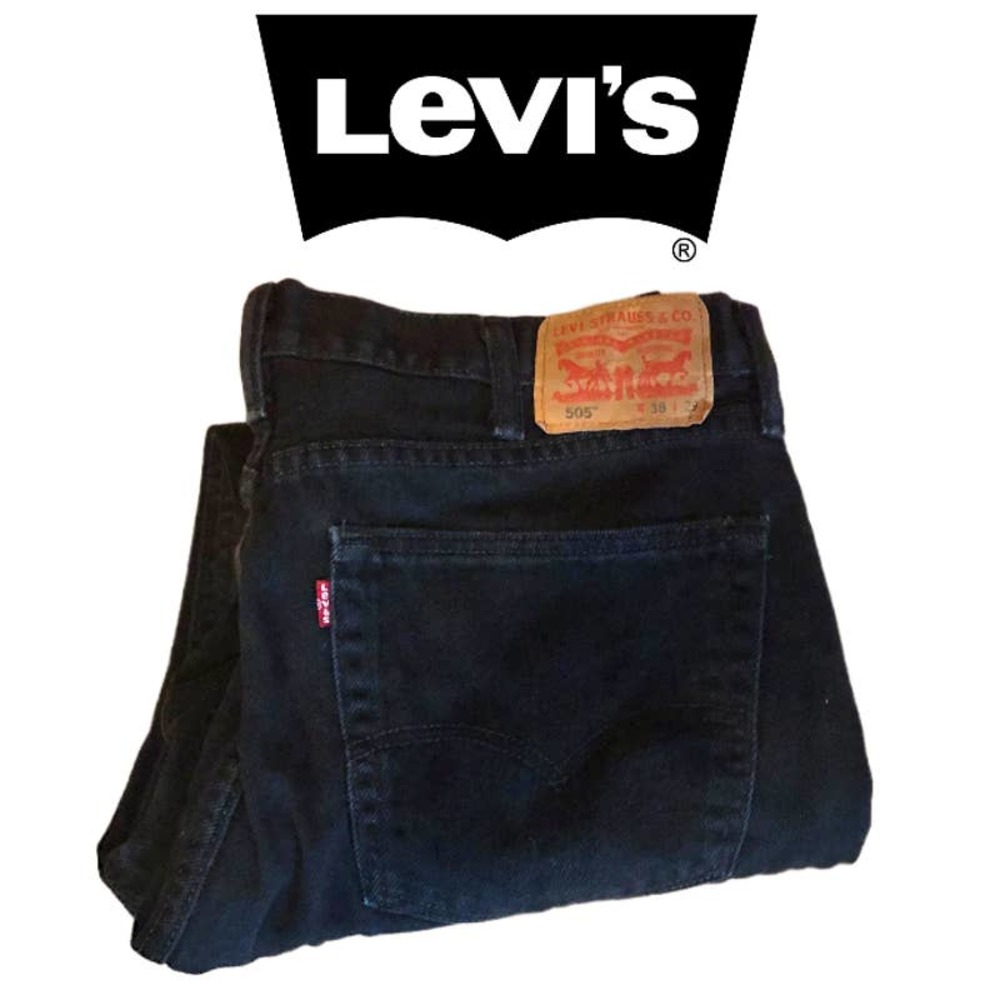 LEVIS 505 Mens Jeans Relaxed Dad Black Denim Sz 38x29 Levi Strauss